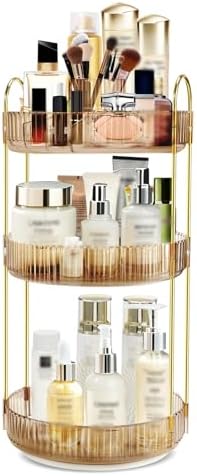 360 Rotating Makeup Organizer for Vanity,3 Tier Large Capacity Skincare Organizers,Bathroom Counter Organizer, transpare