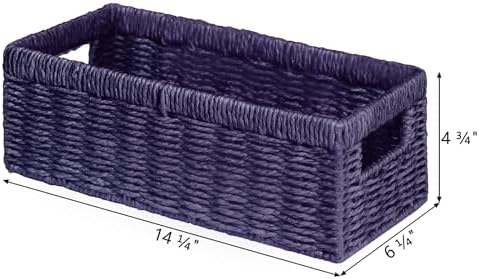 Vagusicc Wicker Storage Basket, Paper Rope Wicker Baskets with Handles, Toilet Paper Basket for Toilet Tank Top, Small Wicke Baskets for Organizing Shelves, 2-Pack, Purple