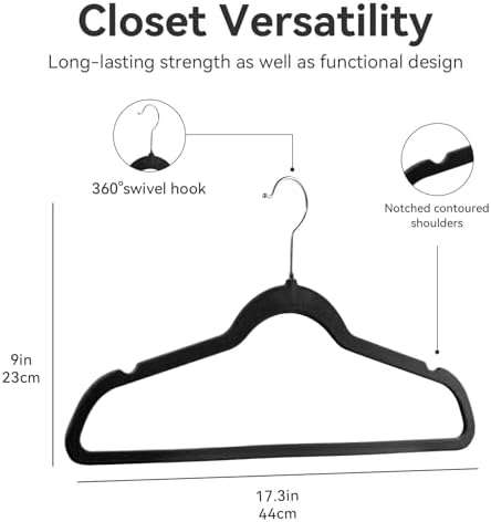 Premium Velvet Hangers 50 Pack, Non-Slip Suit Clothes Hangers, 360 Degree Swivel Hooks and Slim Profile to Maximize Closet Space Black/Silver