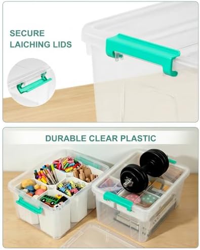EOENVIVS Clear Storage Boxes with 6 Tall Inserts, Large Plastic Organizer Box with Lid and Handles, 15.94x11.61x7.28 Inc