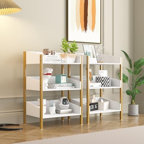 VECELO Bookshelf,Small Bookcase,3-Tier Storage Organizer,Industrial Shelving Unit for Living Room,Classroom,Office,Dormi