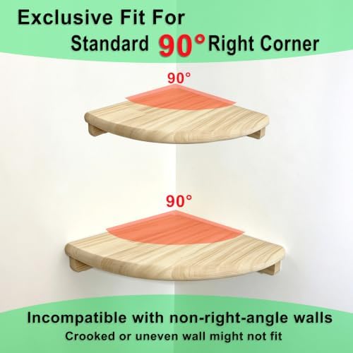 Floating Corner Shelves, 2 Pack Solid Wood Round End Wall Mount