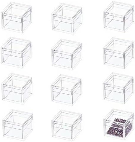 Small Clear Box Acrylic Boxes with Lids Plastic Square Cube 12 Pieces Small Storage Containers for Candy Pill and Tiny J