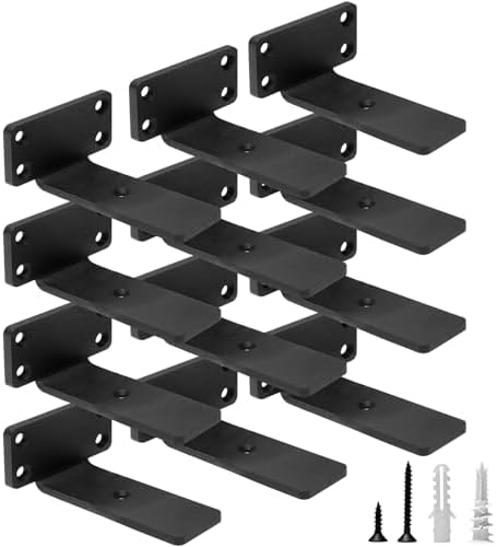HITOMEN Heavy Duty Floating Shelf Brackets, 4-Inch (1/5'' Thick) Hidden Shelves Hardware, Iron L Brackets, Rustic Indust