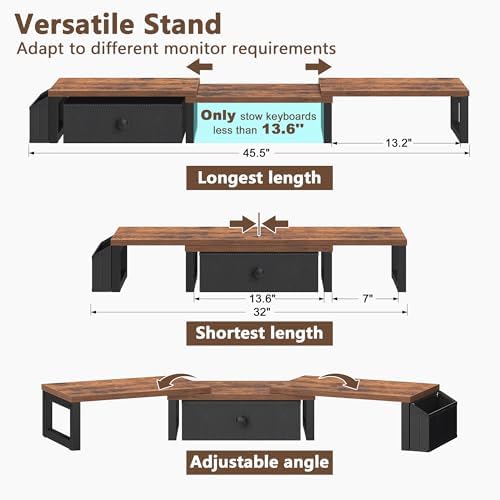 LAND·VOI Heavy Duty Dual Monitor Stand, Holds 2 Screens Up to 27 Inches, Adjustable Length and Angle Monitor Riser, Desk