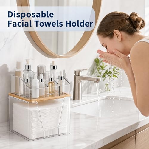 Disposable Facial Towel Holder, 2 Tier Cosmetic Storage Organizer Box