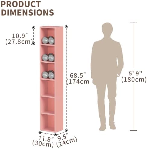 6-Tier Tall Narrow Bookshelf,Slim Bookcase with Open Cubes