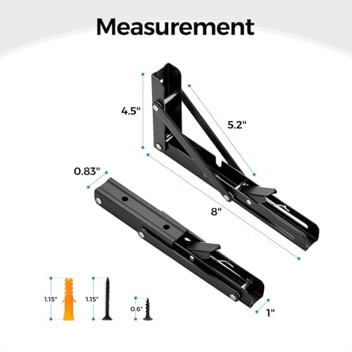 Matte Black Folding Shelf Brackets, 8 Inch, 4 Pack