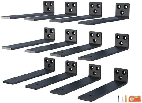 NEODROP 10 Inch Floating Shelf Brackets, Heavy Duty Hidden Bracket for Wall, Mantel, Bookshelves, Black Powder Coated St