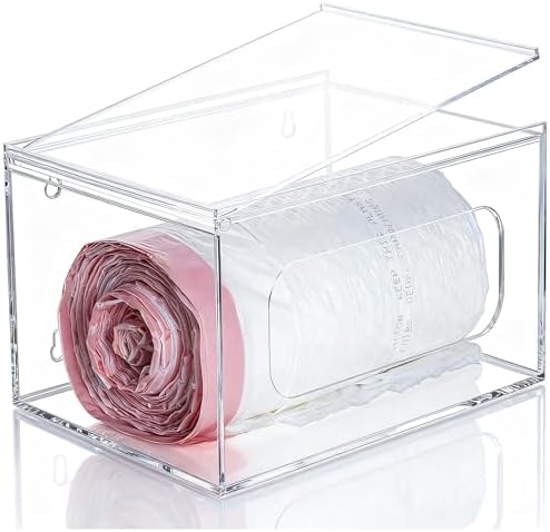 SEANADO Extra Large Trash Bag Dispenser Roll Holder with Lid - Wall Mount Acrylic Garbage Bag Stackable Storage Box for 