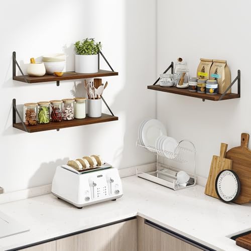 Heimlove Floating Book Shelves for Wall,23.6 Inches Wall Bookshelf Mounted Display&Storage Wood Shelves for Kitchen Bath