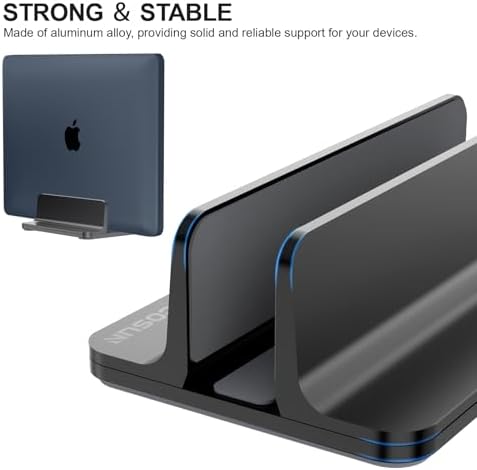 YICOSUN Aluminum Vertical Laptop Stand for Desk - Adjustable Width Dock for MacBook, Surface, Samsung, HP, Dell up to 17