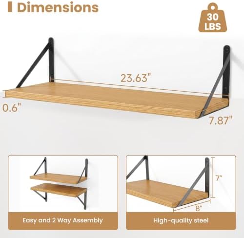 Heimlove Floating Book Shelves for Wall,23.62Inches Long Wall Mounted Bookshelves,Heavy Duty Bracket Shelves for Living 
