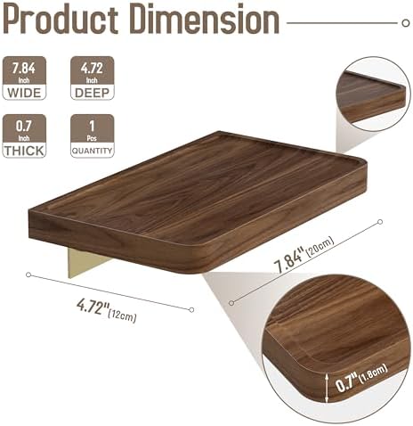 Danpoo 8 Inch Solid Wood Wall Shelf for Storage, Wall Mounted Rustic Walnut Wood Shelves for Bathroom, Living Room, Bedr