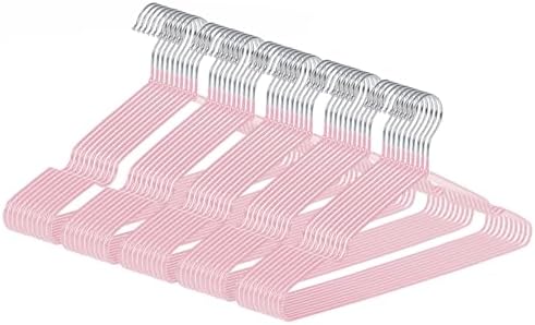 Ultra-Thin Metal Hangers, 50 Pack Non-Slip PVC Coated Space Saving Clothes Hangers for Closet, 16 inch Wide for Suits, Dresses, Jackets（Pink）