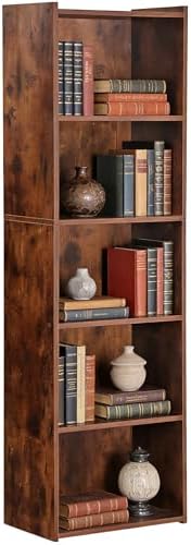 ZENY 5-Tier Shelf Bookcase, Freestanding Wood Storage Display Open Bookshelf for Home Office (Rustic Brown)
