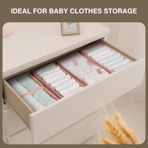 DIMJ Drawer Organizers - Set of 12 Fabric Closet Organizers and Storage, Drawer Dividers for Baby Clothes, Socks, Belt, 