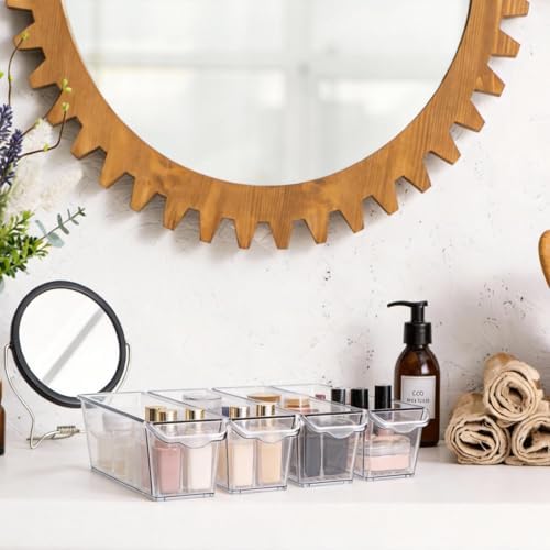 4 Pack Slim Fridge Organizer Bins, BPA Free Clear Refrigerator Storage Containers, Clear Pantry Organization & Cabinet B