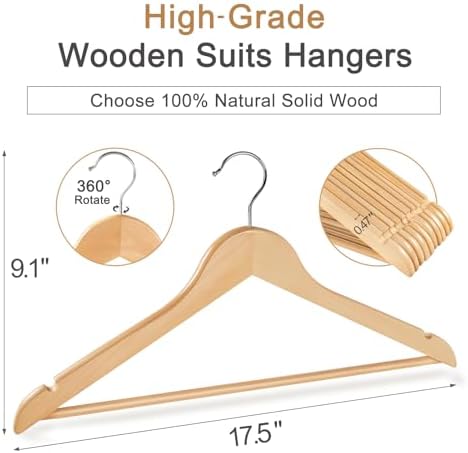 TOPIA HANGER Wooden Hangers 30 Pack, Wood Clothes Hanger Natural
