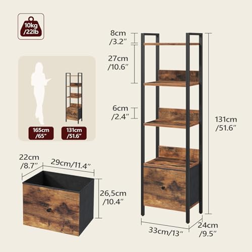 MAHANCRIS Bookshelf, 5-Tier Bookcase with Drawer, Small Book Shelf for Small Space, Storage Shelf Organizer, for Living 