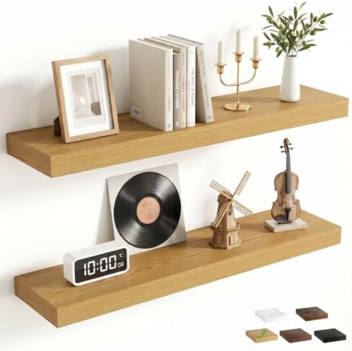 FLYJOE 27.5 Inch Floating Shelves for Wall Set of 2, 6.5" D Wood Grain Bathroom Shelves with Invisible Brackets, Easy In