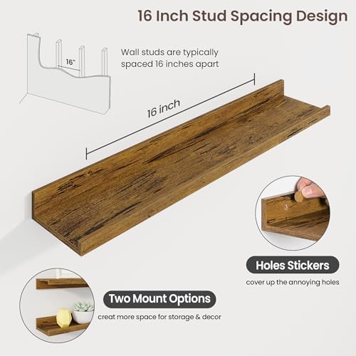 Axeman 30 Inch Floating Shelves, Brown Picture Ledge Shelf Set of 3