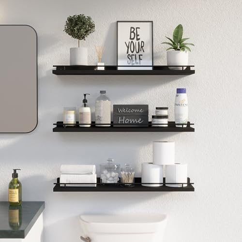 WOPITUES Floating Shelves 24 inch for Wall Decor Set of 3, Black