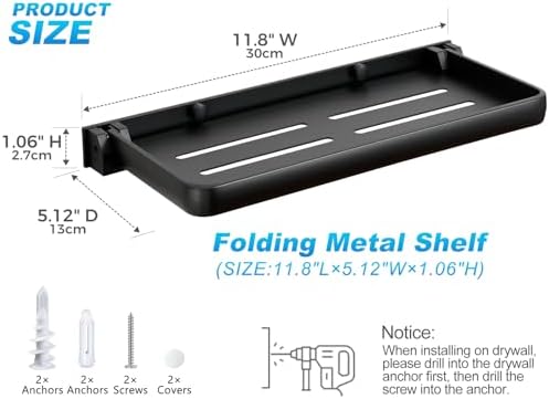 RV Fold-Down Wall Shelf - 12 Inch Space Saving Small Folding Shelf | Wall Mount Storage for RV, Laundry Room, Bathroom, 