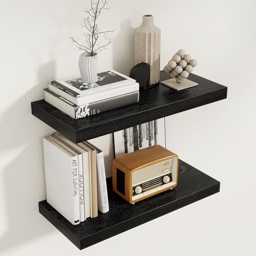 Black Floating Shelves 22.5 Inch Long, 8 Inch Deep Floating Shelf Wall Mounted, Rustic Wood Bathroom Shelves for Storage