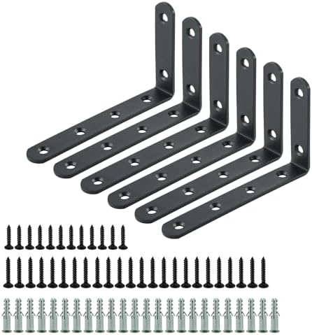 Alise 6Pcs Floating Shelf Brackets, Black Heavy Duty L Bracket for Shelves