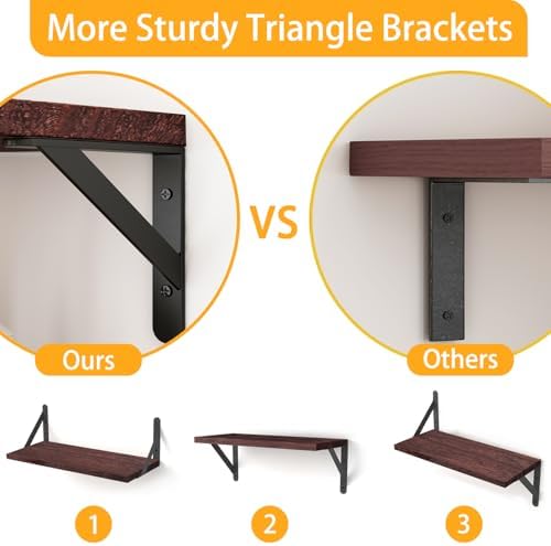 YGEOMER 4 Different Sizes Floating Shelves for Wall Decor, Walnut Red Brown