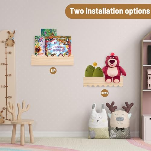 Wood Floating Shelves for Wall ,Nursery Bookshelf,Kids Book Shelf ,Baby Toys Storage Decor Organizer Wall Mounted for Li