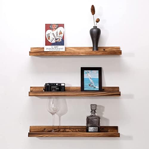 MBYD 24 Inch Picture Ledge Shelf Set of 3, Rustic Torched Wood Floating Shelves for Bedroom Living Room Kitchen Wall Dec