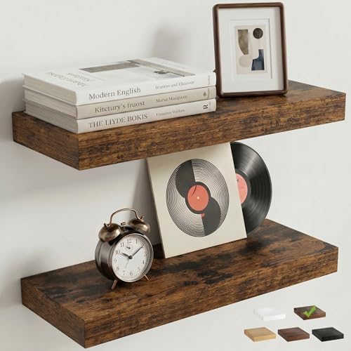 16 Inch Floating Shelves for Wall, 6.5"D Wood Storage Shelves, Brown Finish