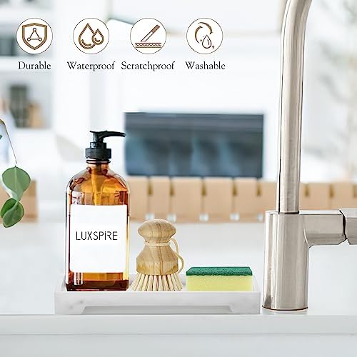 Luxspire Marble Tray for Soap Dispenser Perfume Jewelry, S, Marble White