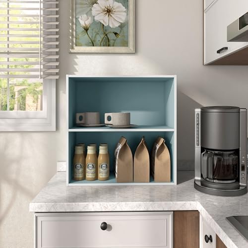 Homes: Inside + Out Apexa 2-Tier Cube Storage Organizer Shelves, Stackable Wood Bookcase Fits Cubby Bins for Organizatio