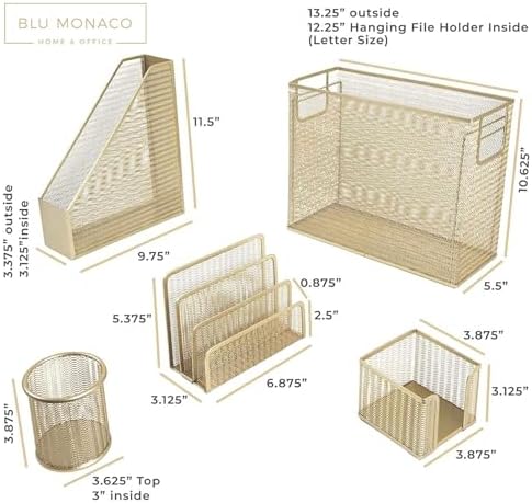BLU MONACO | Gold Desk File Folder Organizer Set | Desktop Hanging File Organizer with Letter Size Holder | Hanging File Folders Organizer Office Accessories