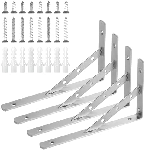 Solid Shelf Brackets 10 Inch ,4-Pack L Brackets Heavy Duty Shelf Brackets,90 Degree Triangle Shelf Bracket Stainless Ste