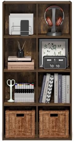 Furinno LUDER Book Shelf, 8-Cube Bookshelf, Bookcase, Amber Pine
