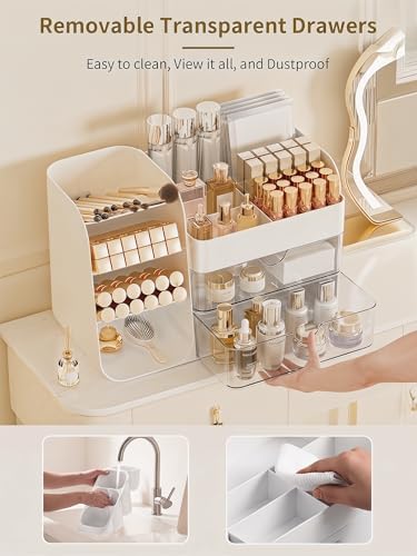Booklov Small Makeup Organizer for Vanity Countertop, White