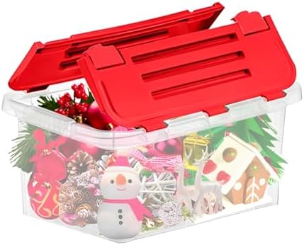 Superio Red Storage Box with Red Hinged Lids, Plastic Container Bins for Organizing with Attached Lid, Stackable Crates,