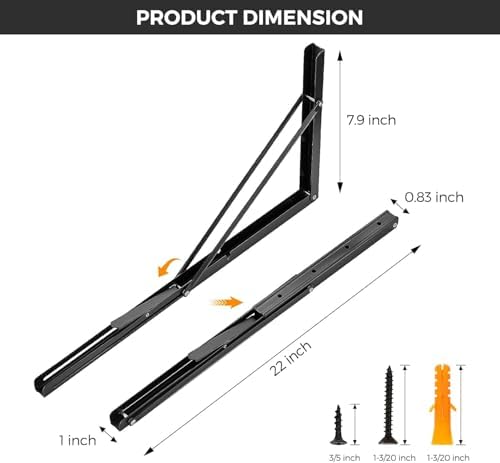 JOY DECOR Matte Black Folding Shelf Brackets, 22 Inch, 4 Pack