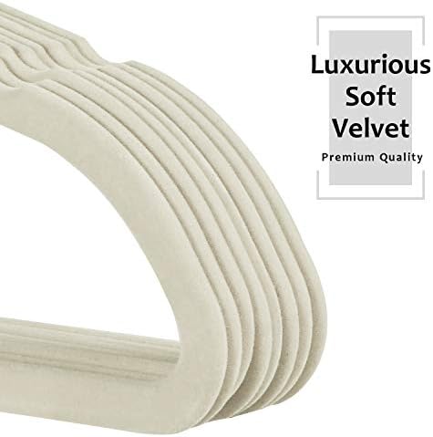 VECELO Premium Velvet Clothes Hangers Suit Heavy Duty (100 Pack)-Non Slip & Space-Saving with 12 Finger Clips & 2Tie Rack Excellent for Men and Women,Light Beige