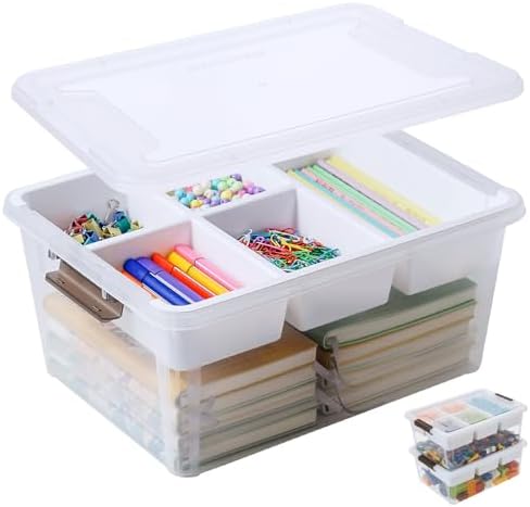 MACOPRO 17QT Clear Plastic Box Craft Storage Bin with Removable Tray & Lid