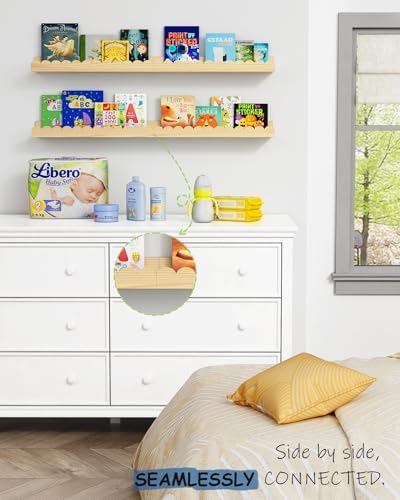 Harwaya Scalloped Nursery Bookshelf Wall Mounted 4-Pack, Natural Wood Floating Book Shelves for Wall, Cloud Wall Mount B