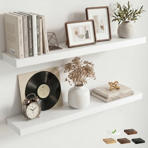 36 Inch Floating Shelves for Wall, 6.5"D Wood Storage Shelves, White Finish
