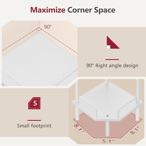Tajsoon 3 Tier Corner Shelf Stand, Standing Corner Shelf Unit, White