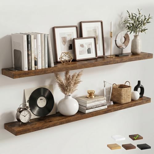 55 Inch Floating Shelves for Wall, 6.5"D Wood Storage Shelves, Brown Finish