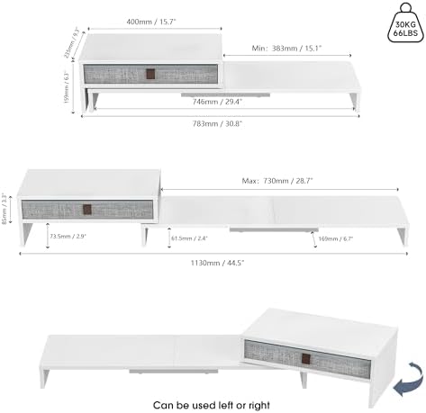 Fenge Monitor Stand with Fabric Drawer, Adjustable Length and Angle