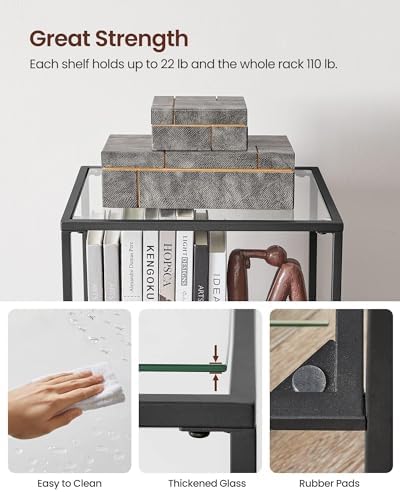 VASAGLE Bookcase Bookshelf, Tempered Glass Bookshelves, Steel Frame